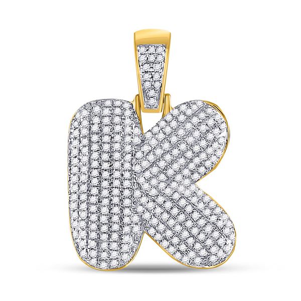 Mens Diamond Bubble K Letter Charm Pendant 3/4 Cttw 10kt Yellow Gold