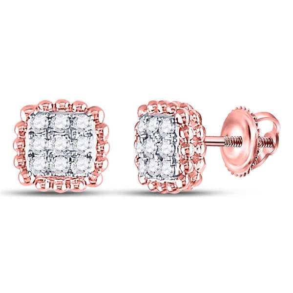 Diamond Beaded Square Frame Cluster Earrings 1/4 Cttw 10kt Rose Gold
