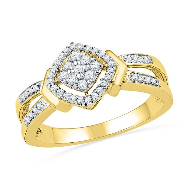 Diamond Square Cluster Ring 1/4 Cttw 10kt Yellow Gold