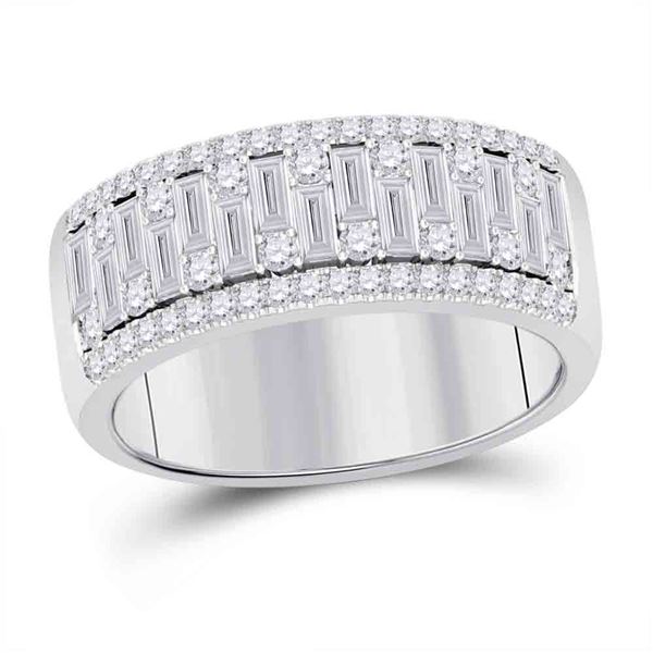 Mens Baguette Diamond Band Ring 1-1/4 Cttw 14kt White Gold