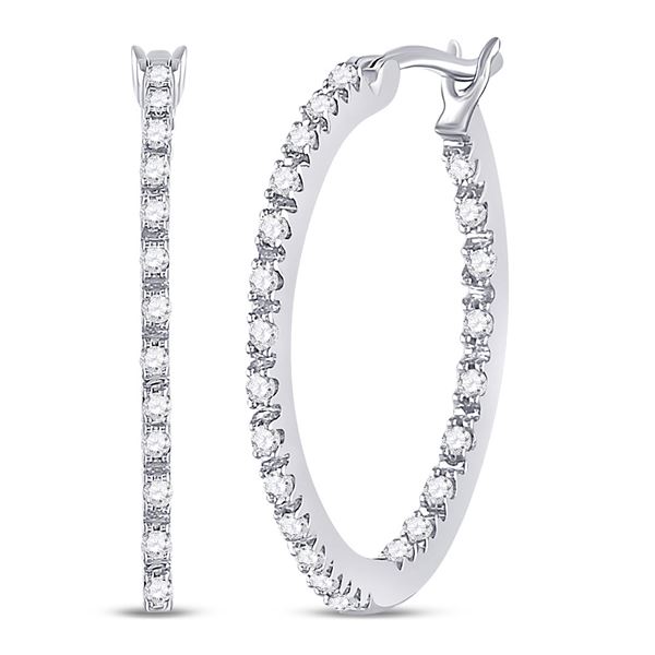 Diamond Slender Single Row Hoop Earrings 1/4 Cttw 10kt White Gold