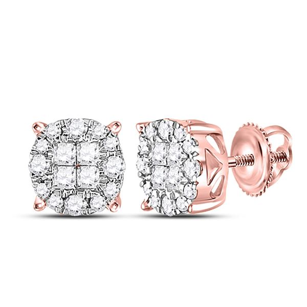 Princess Diamond Fashion Cluster Earrings 1/4 Cttw 14kt Rose Gold