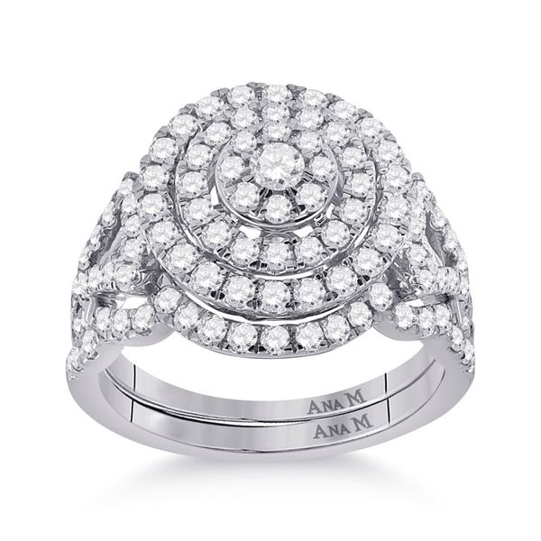 Diamond Bridal Wedding Ring Band Set 1-1/3 Cttw 14kt White Gold