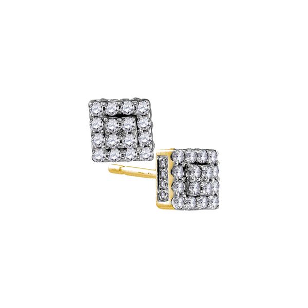 Diamond Square Cluster Earrings 1/3 Cttw 10kt Yellow Gold