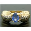 Image 2 : Ribbed 14k Yellow Gold 1.10 ctw Oval Tanzanite Solitaire & Round Diamond Ring