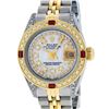 Image 1 : Rolex Ladies 2 Tone Mother Of Pearl String Diamond Lugs & Ruby Datejust Wriswatc