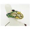 Image 3 : Vintage 18K Gold Multi Color Enamel Diamond & Emerald Large Snake Head Wrap Ring