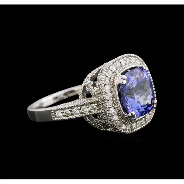 4.26 ctw Tanzanite and Diamond Ring - 14KT White Gold