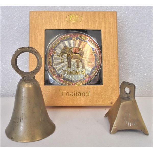 Thailand Souvenir and Two Miniature Brass Bells