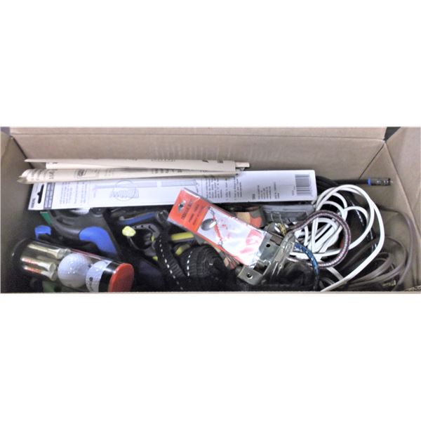 Box of Miscellaneous Tools/Sandpaper/Cords
