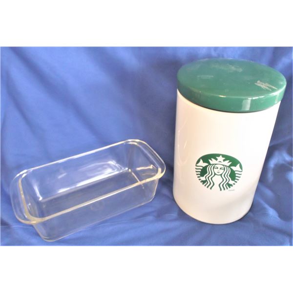 Starbucks Porcelain Container and Pyrex Loaf Pan