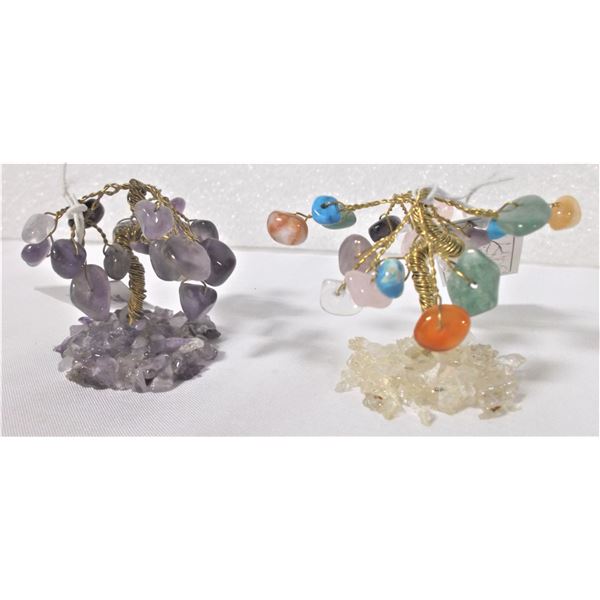 Two Gemstone Trees - Amethyst and Mixed Stone