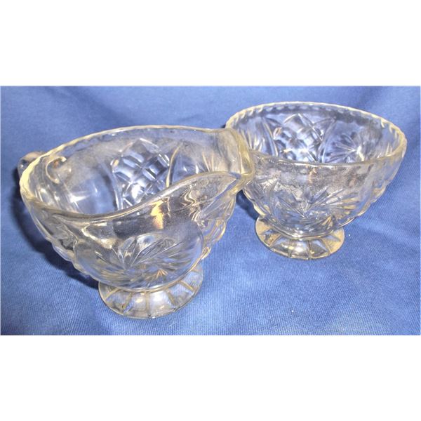 Lead Pinwheel Crystal Sugar Bowl and Creamer