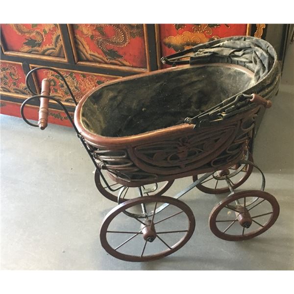 Wicker and Wood Carriage (Dolls or Display)