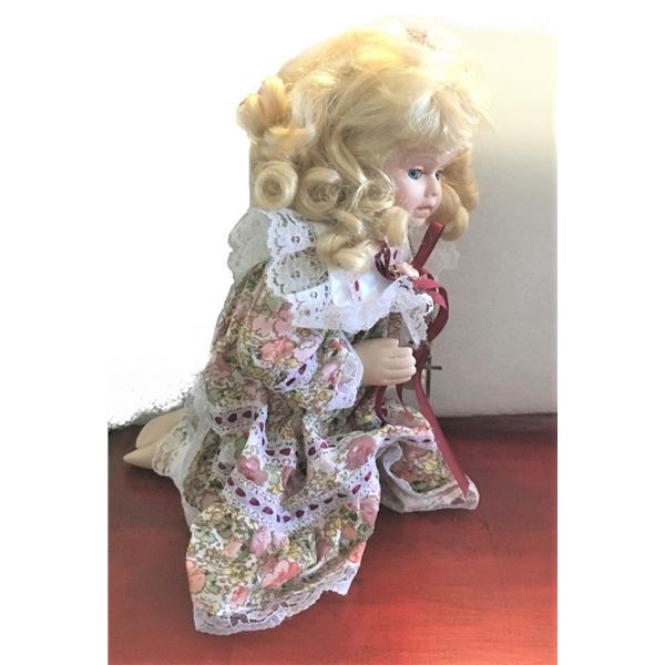 Praying Porcelain Doll with Cross -  Perfect Baptism or First Communion Gift