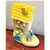 Image 1 : Hard Plastic Piggy Bank Boot with Children and a Dog, Made in Taiwan, Missing Bottom Stopper