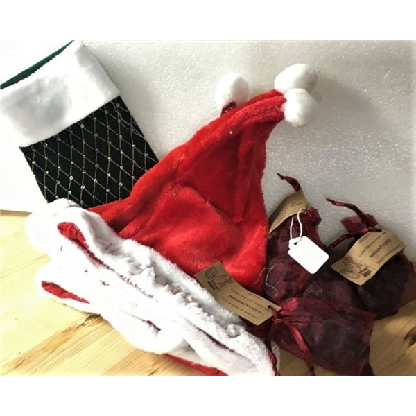 Christmas Stocking, Three Santa Hats and Charcoal Soaps (Four Novelty Gifts)