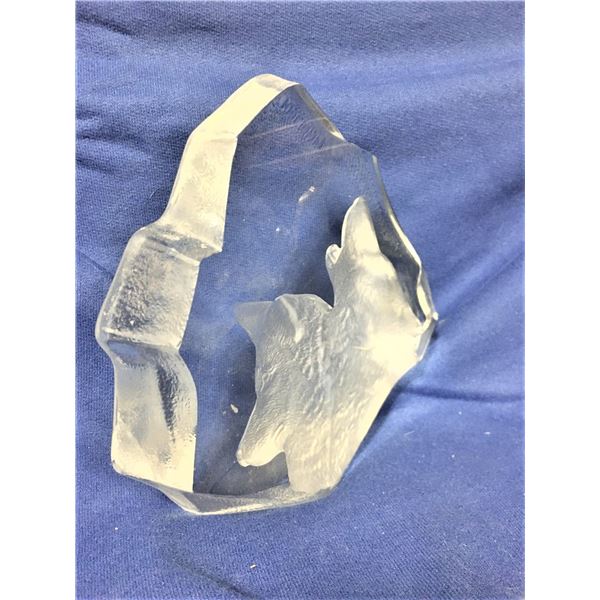 Glass paper weight with Two Wolves - Laser Etching