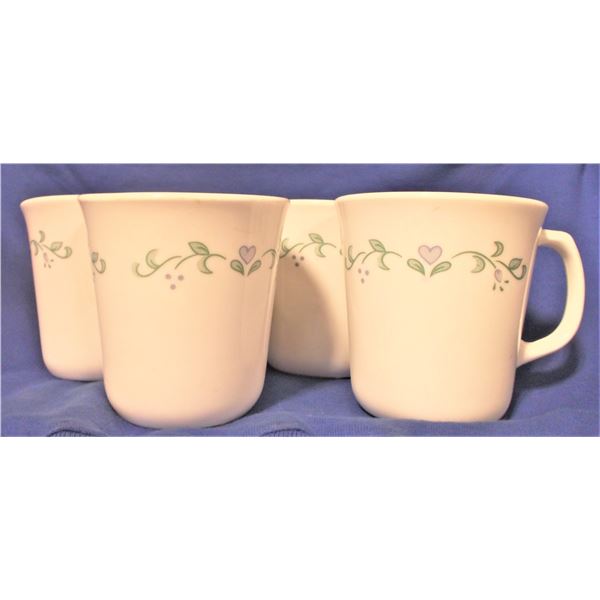 Four Corning Ware Mugs - Country Cottage Pattern