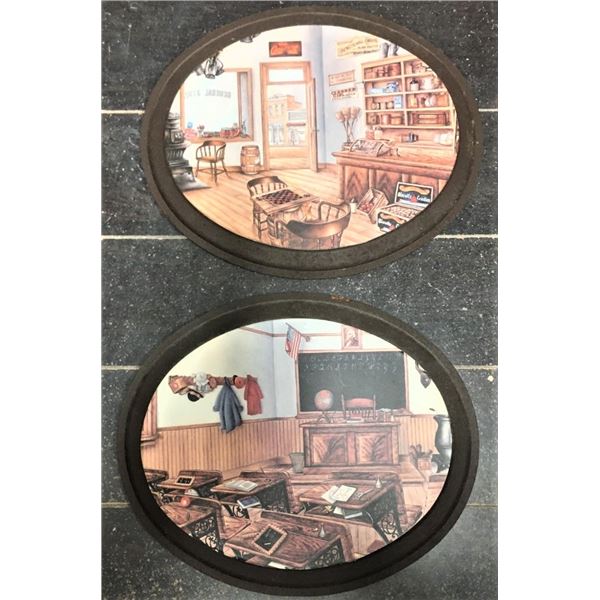 Two Oval Plaques - General Store and School House , 11.5" x 9.5"