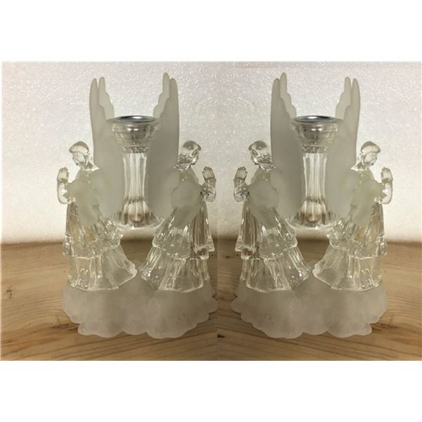 TWO Angel Candle Holders - Plastic but looks like glass