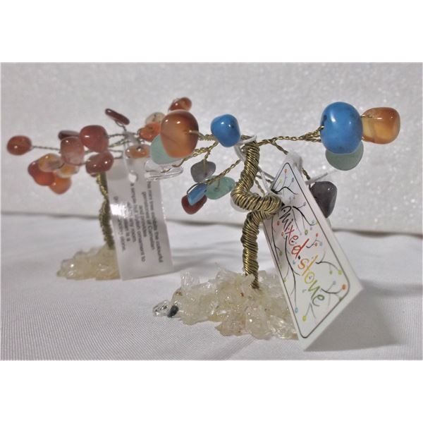 Two Gemstone Trees - Carnelian and Mixed Stone