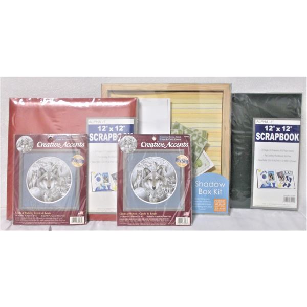 Two Scrapbooks, Shadow Box Kit, and Two Cross Stiches