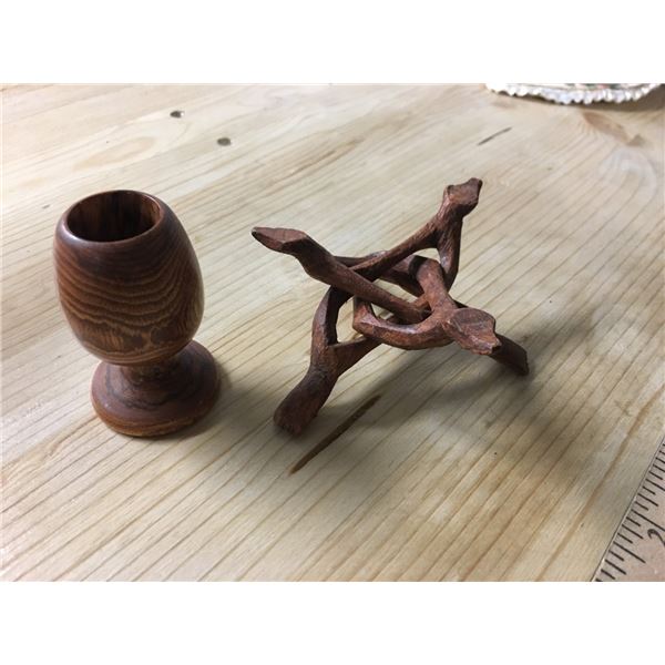 Wood Cobra Crystal Ball Stand and Small  Cup
