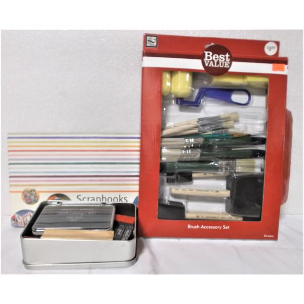Scrapbook, Paint Brushes, and Stamping Kit