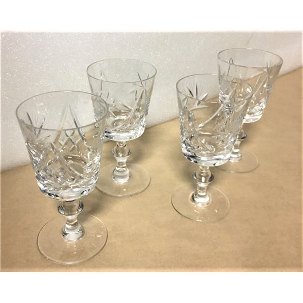 Four Vintage Lead Crystal Pinwheel Sherry/Liquor 2 Oz. Stemmed Glasses