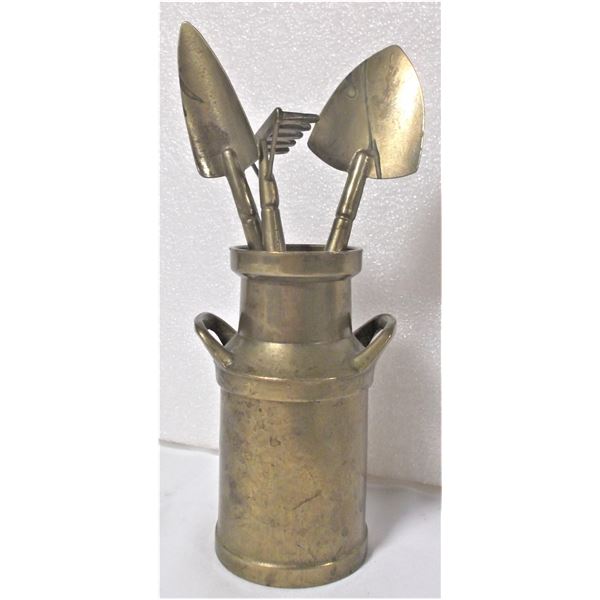 Brass Milk Can and Gardening Tools