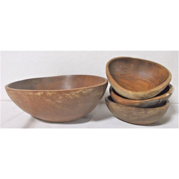 Four Wooden Bowls - 1 Large, 3 Small