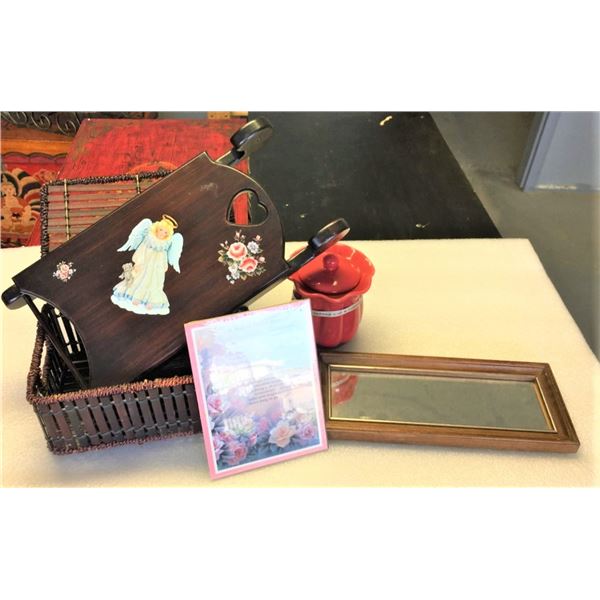 Decor Sleigh, Basket, Candle, Artwork/Poem & Small Mirror