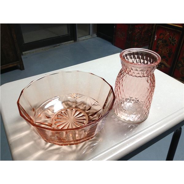 Pink Glass Bowl and Pink Jar