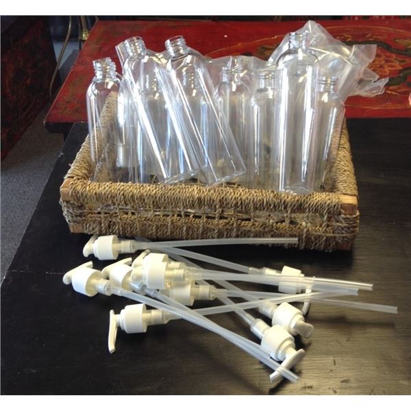 Basket and Liquid Soap (or lotion) Containers with pumps & Lids