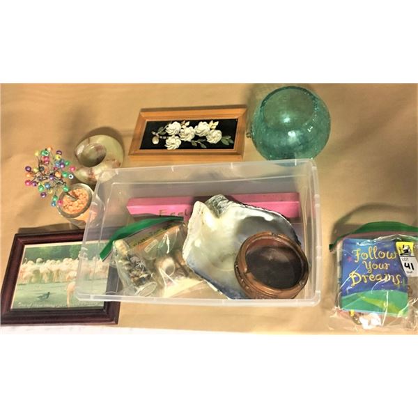ShoeBox Bin of Beach Décor - including marble ashtray