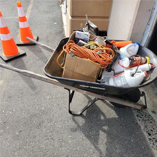 METAL WHEEL BARROW WITH CONTENTS