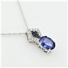 Image 2 : NEW STERLING SILVER GENUINE TANZANITE, WHITE SAPPHIRE AND DIAMOND PENDANT W/ STERLING CHAIN W/ APPRA