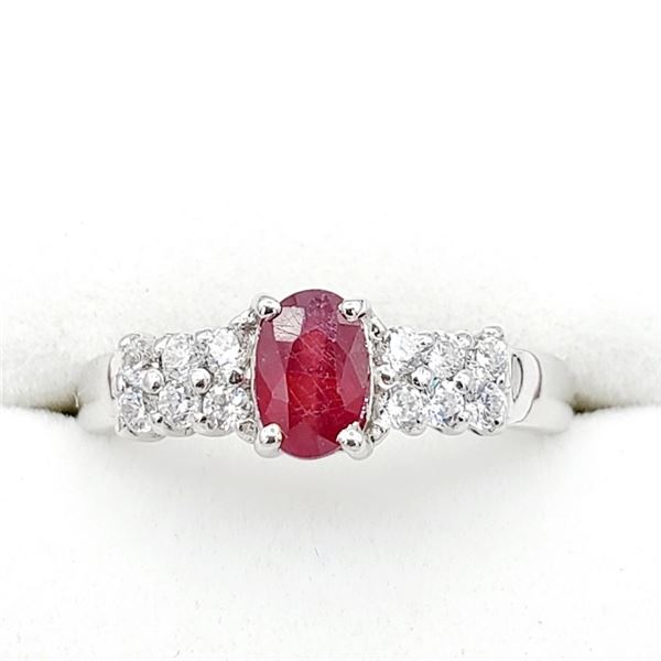 NEW STERLING SILVER GENUINE .76CT RUBY AND CZ RING, SIZE 7, W/ APPRAISAL $725