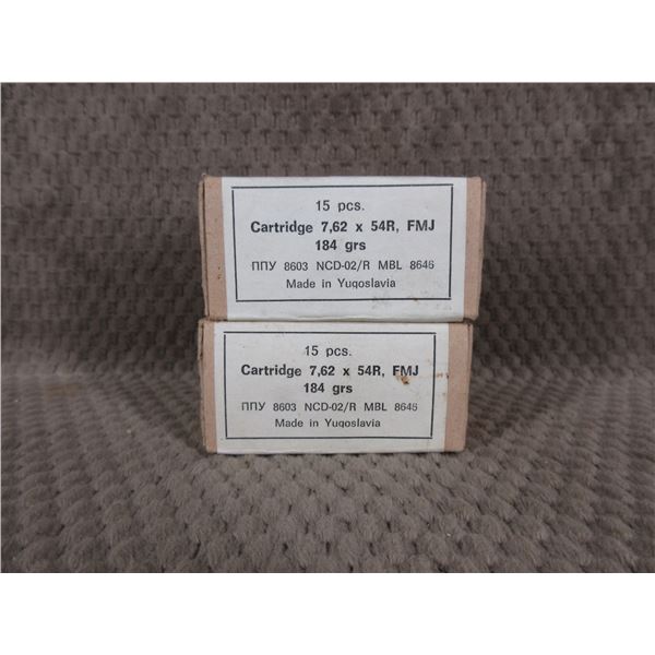 7.62 X 54R Yugoslavia 184gr FMJ - 2 Unopened Boxes of 15