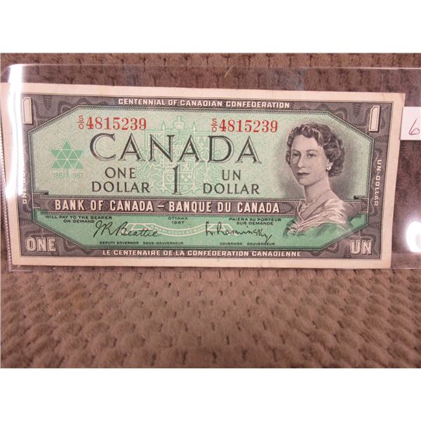 1967 Canada Centenial Dollar Bill with Serial Number
