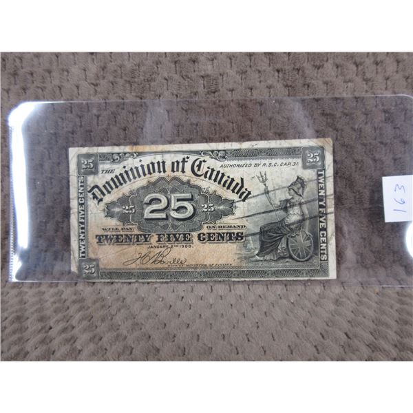25 Cents Dominion of Canada Shinplaster 1900