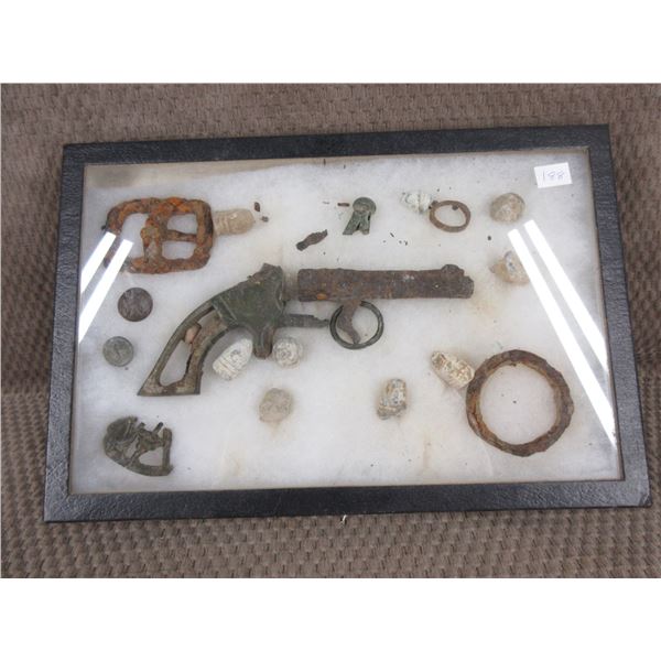 Collection of Dug Up Pistol, Bullets, Buckle and Other Items