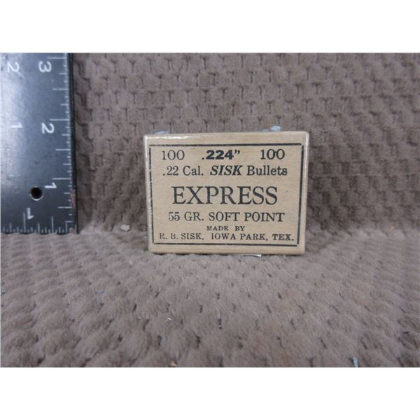 22 Cal. .244 Sisk Bullets Express 55 gr, SP - Box of 100