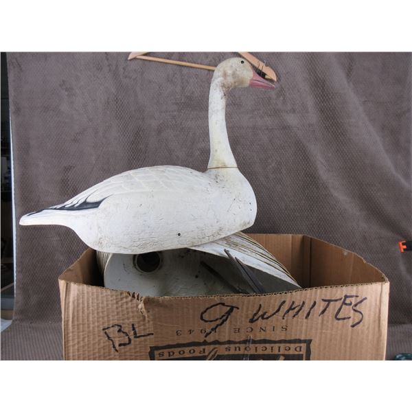 11 White Goose Decoys with Stands
