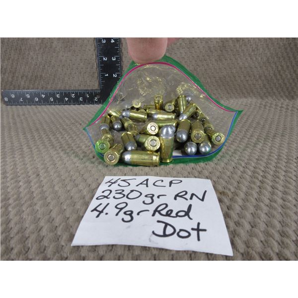 45 ACP Bag of 50 - Reloads sold as componets