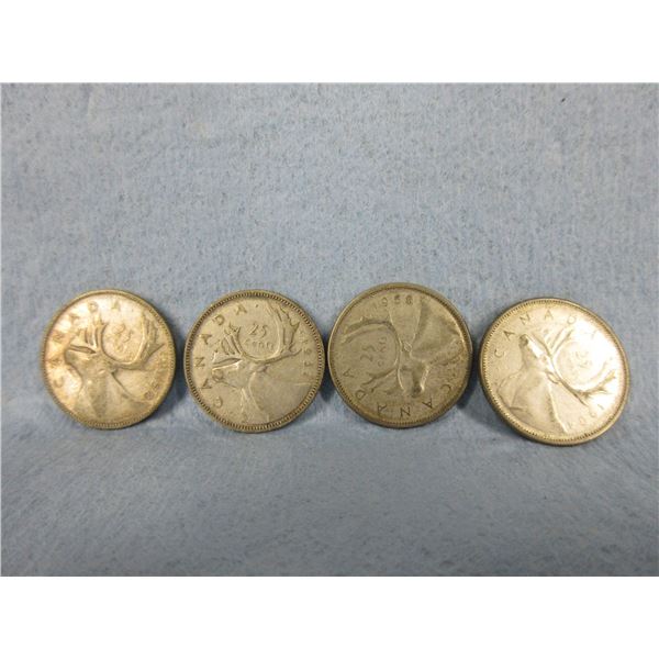 4 - Canadian Quarters - 1964, 1937, 1958, 1952