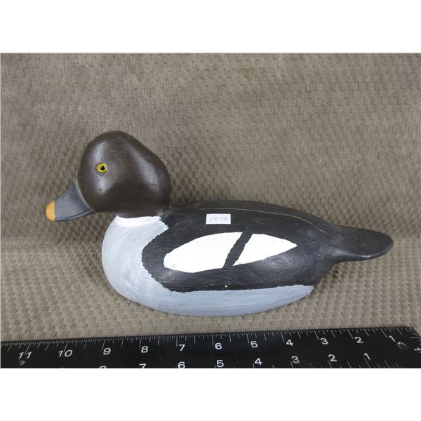 Hand Carved Duck Decoy by CM has drying cracks