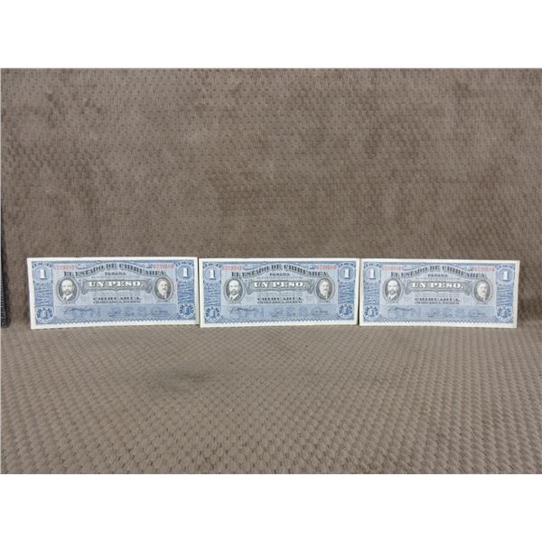 3 - Chihuahua Mexico 1 Peso 1915 - Sequential Serial #'s