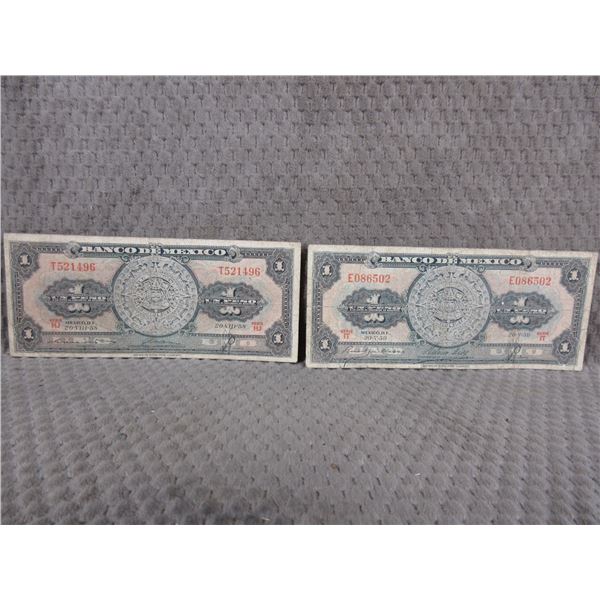 2 - Banco De Mexico 1 Peso Bills - 1 - 1958 & 1 - 1959